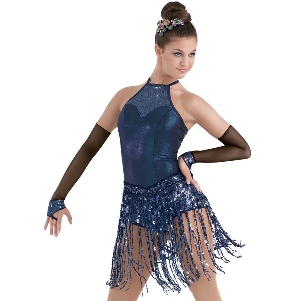 Weissman | Swing Set Sparkling Blue and Black Iridescent Dance Costume, Size LC